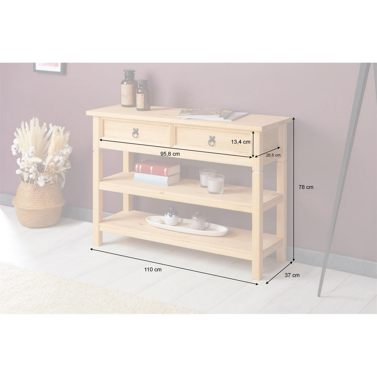 KONSOLENTISCH TEQUILA gebeizt/gewachst - Kieferfarben, Holz (37/110/78cm) - IDIMEX