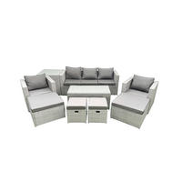 BALKONMÖBEL-SET Polyrattan Hellgrau-Mix 8-teilig - Hellgrau/Grau, Glas/Kunststoff - Fimous