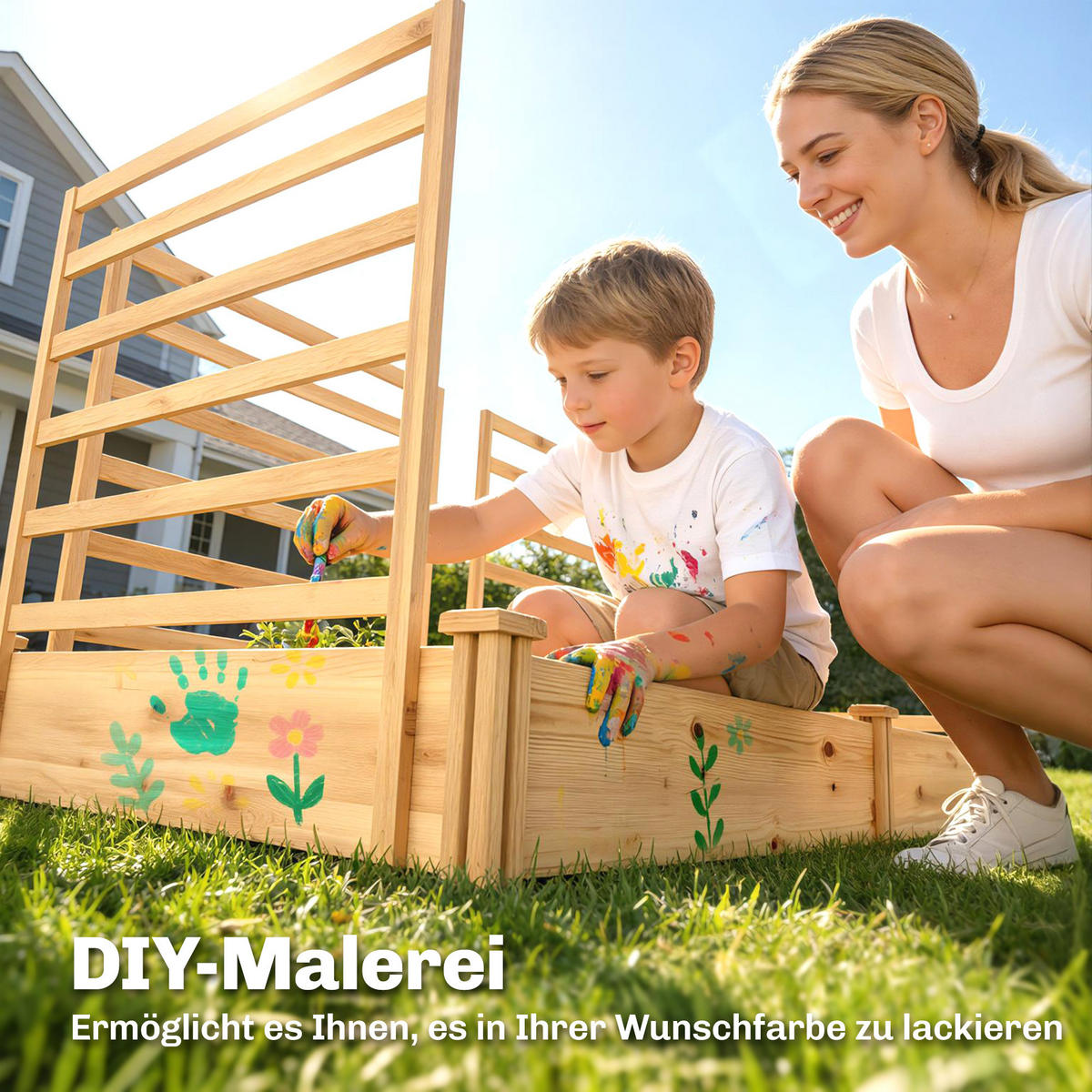 HOCHBEET mit 3 Rankgitter aus Tannenholz Naturholz - Naturfarben, Holz (125/102/240cm) - Outsunny