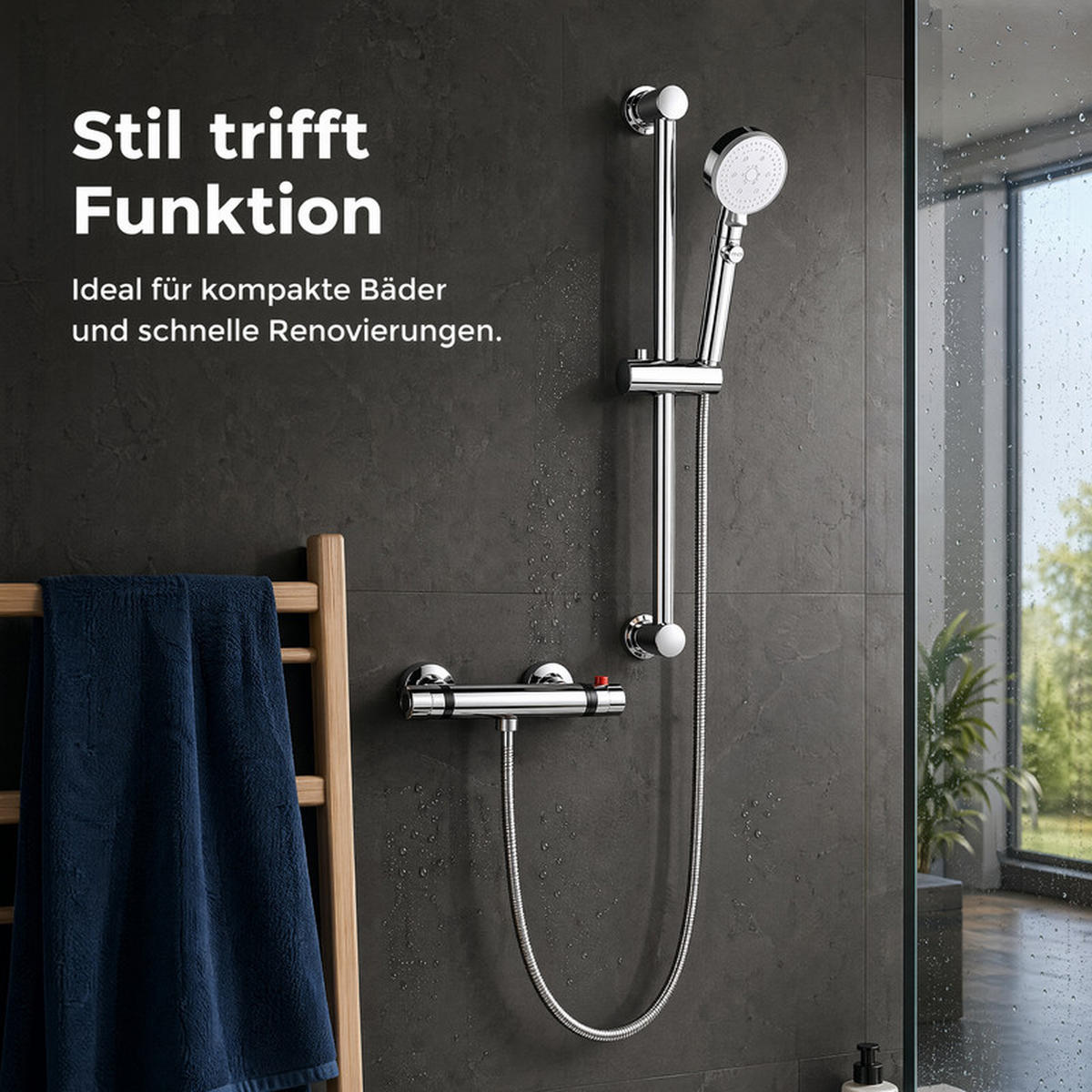 DUSCHSYSTEM Thermostat-Duscharmatur Chrom mit verstellbarer Handbrause - Silberfarben, Metall (30/11.8/72cm) - SHOPENTRA
