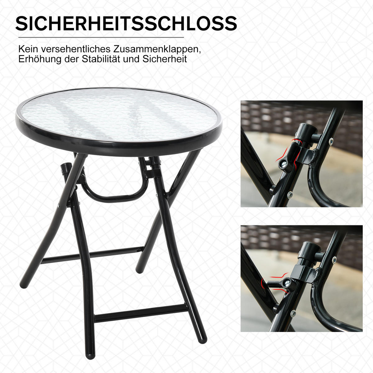 GARTENTISCH, Schwarz, Metall, Glass - Schwarz, Glas/Metall (45/45/50cm) - Outsunny