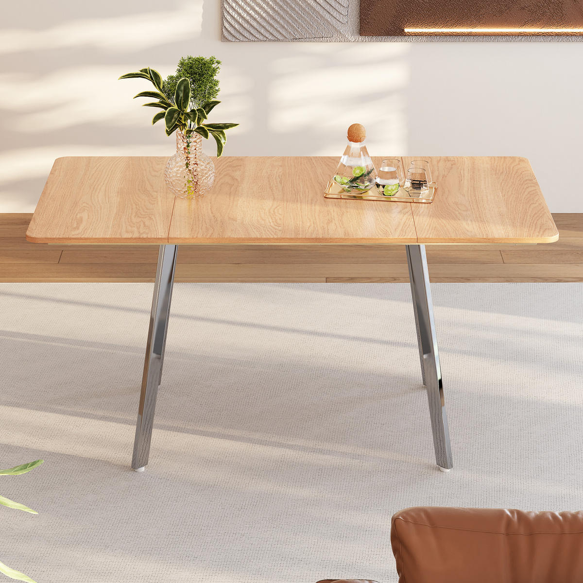 ESSTISCH Holzeffekt 140/80/75 cm - Braun, Holzwerkstoff/Metall (140/80/75cm) - Urban Meuble