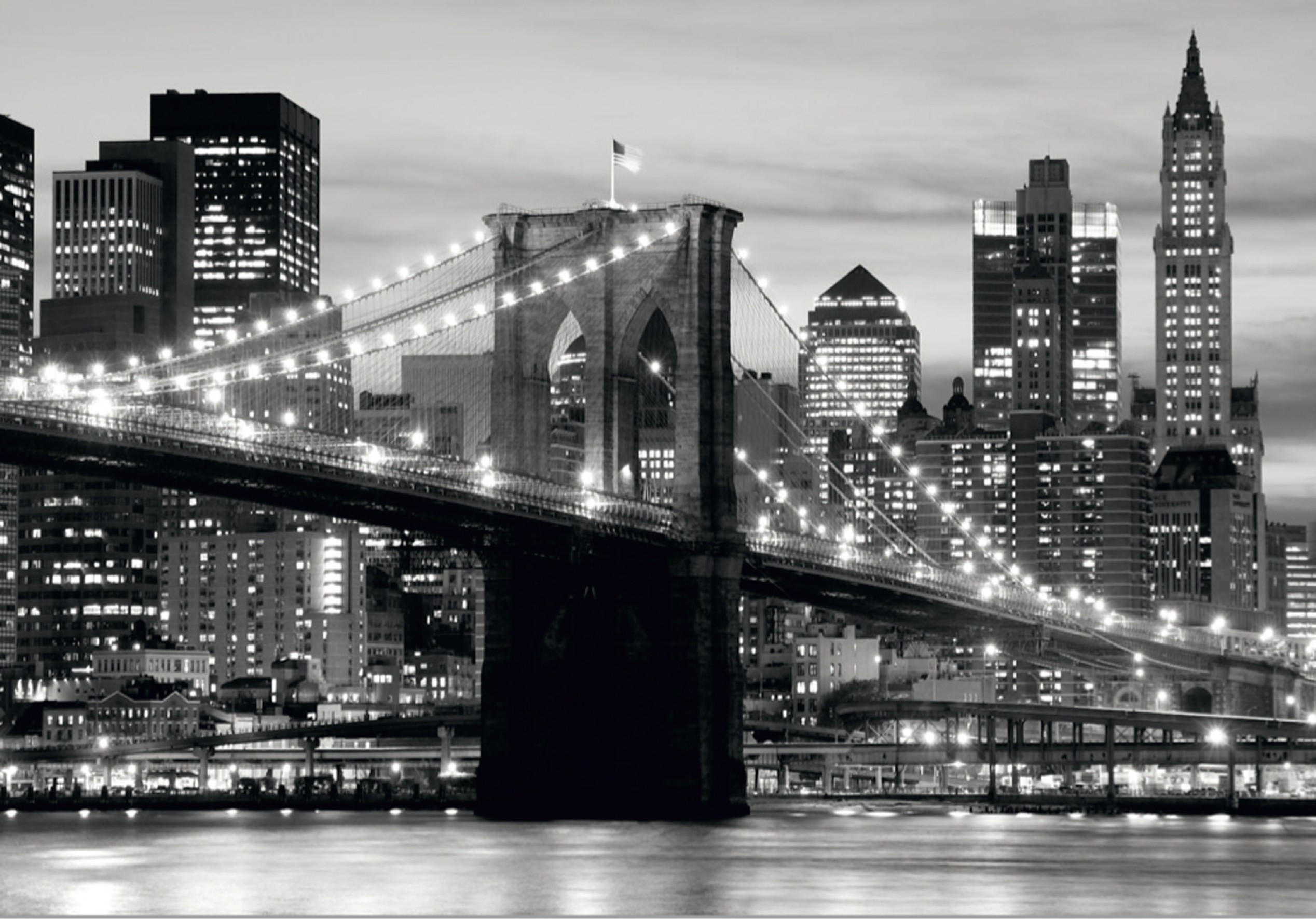 FOTOTAPETE Brooklyn Bridge New York 375 x 270 cm - Schwarz, Papier (375/270cm) - Sanders & Sanders