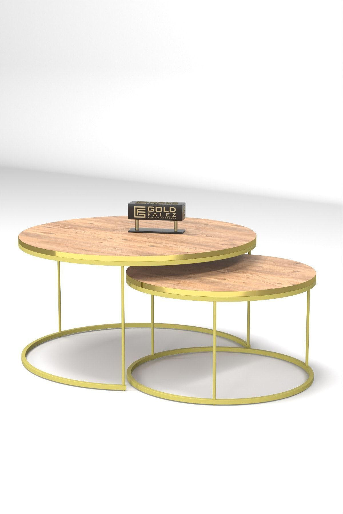COUCHTISCH-SET 2 TLG. Trevano - Hellbraun/Goldfarben, Holzwerkstoff/Metall (70/70/51cm) - [en.casa]