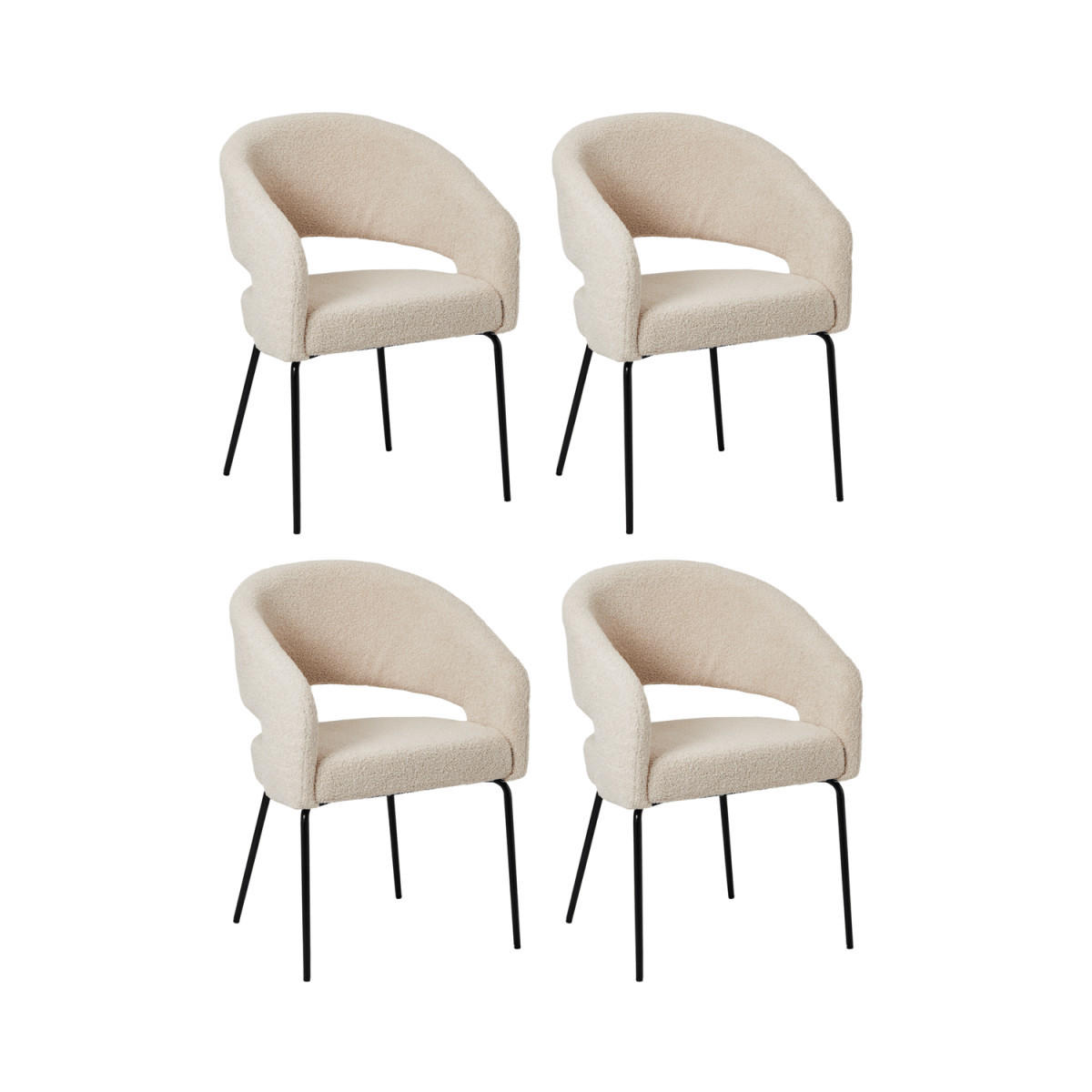 ARMLEHNSTUHL-SET 4 Stück in Teddystoff Beige - Beige/Schwarz, Textil/Metall (57/81/56cm) - Furnhouse