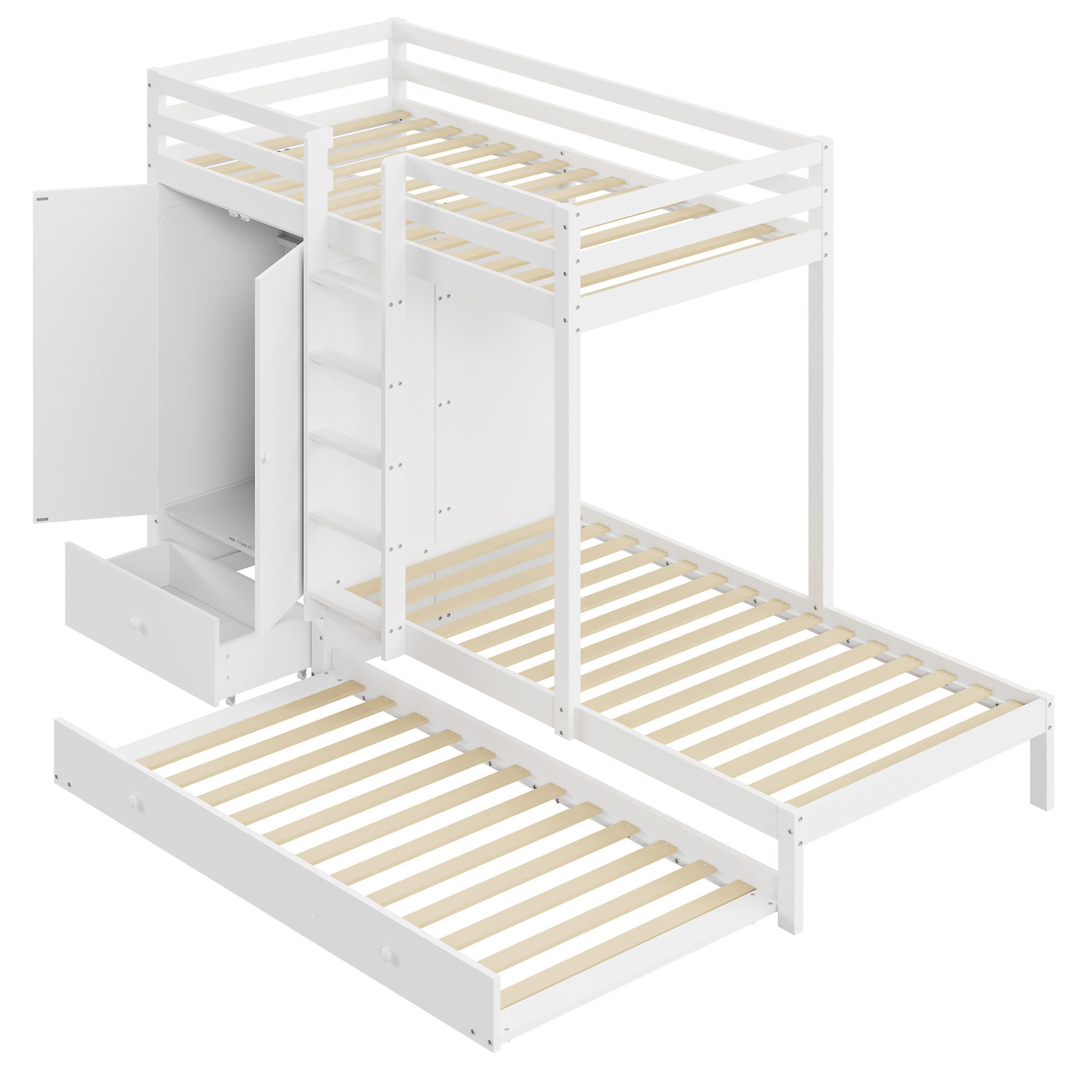 ETAGENBETT 90/200 cm DE-01265, in Weiß, mit Ausziehbett, Kleiderschrank und Schubladen - Weiß, Holz (90/200cm) - ComfortXL