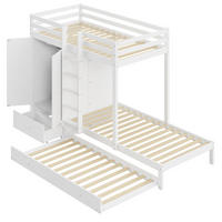 ETAGENBETT 90/200 cm DE-01265, in Weiß, mit Ausziehbett, Kleiderschrank und Schubladen - Weiß, Holz (90/200cm) - ComfortXL
