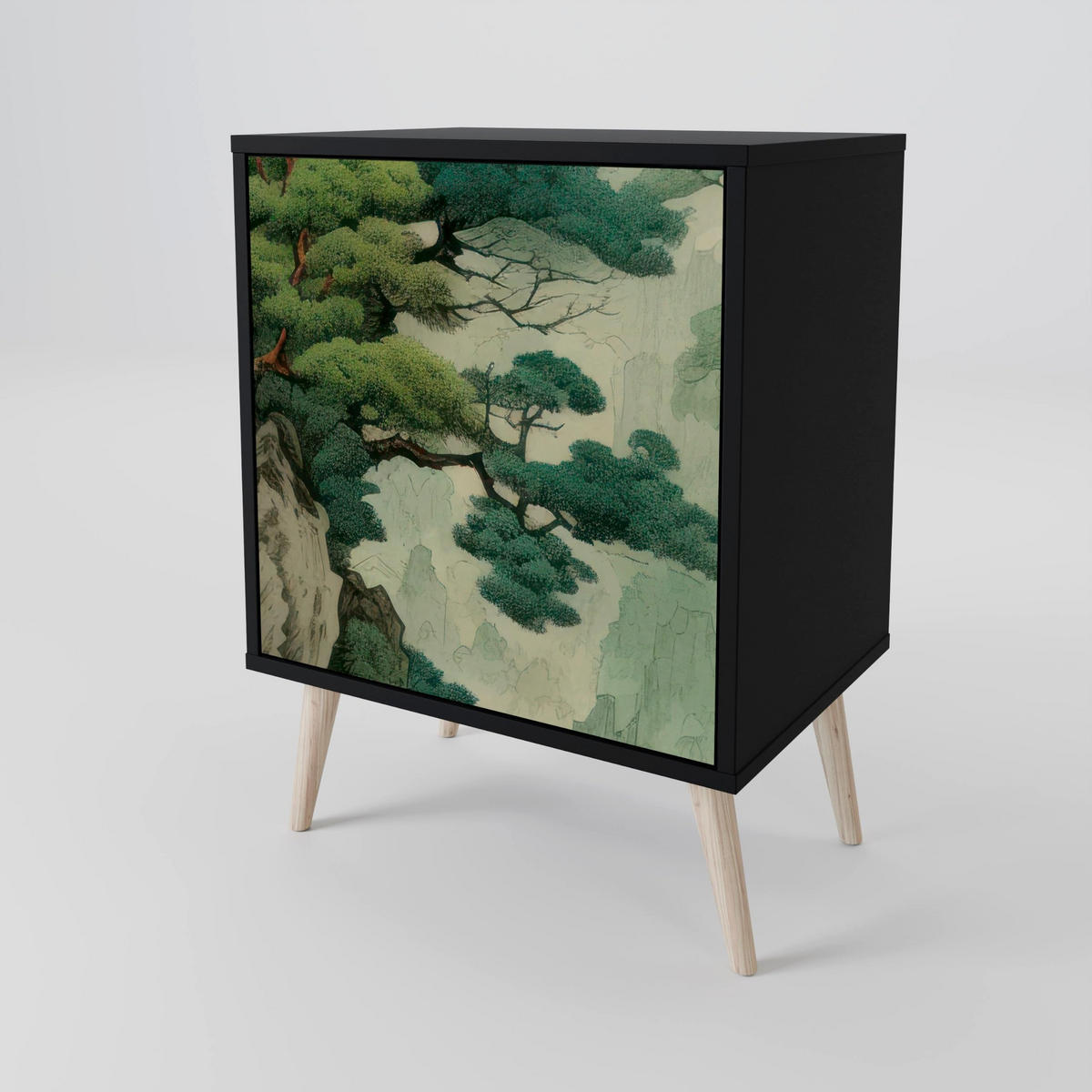 SIDEBOARD VERDURE ABYSS, Schwarz, 57,5x42x72,5 cm, Schwarze Metallfüße - Multicolor/Schwarz, Holzwerkstoff/Metall (57.5/72.5/42cm) - SpaceRebels