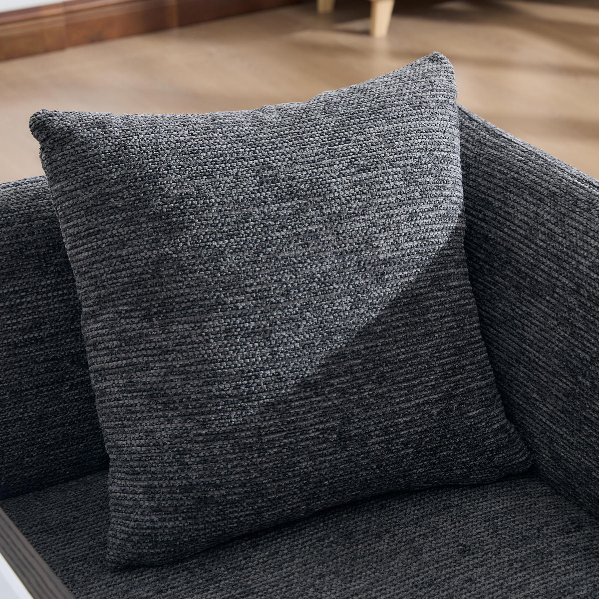 SESSEL Chenille Dunkelgrau mit Beistelltisch und Seitentaschen - Dunkelgrau, Textil/Metall (86/71/72cm) - WISHDOR