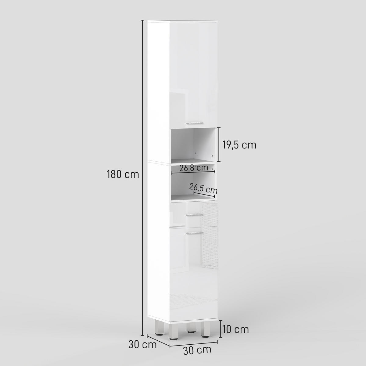 HOCHSCHRANK DE-12470 30/30/180 cm Weiß Hochglanz - Weiß, Holzwerkstoff (30/180/30cm) - ComfortXL