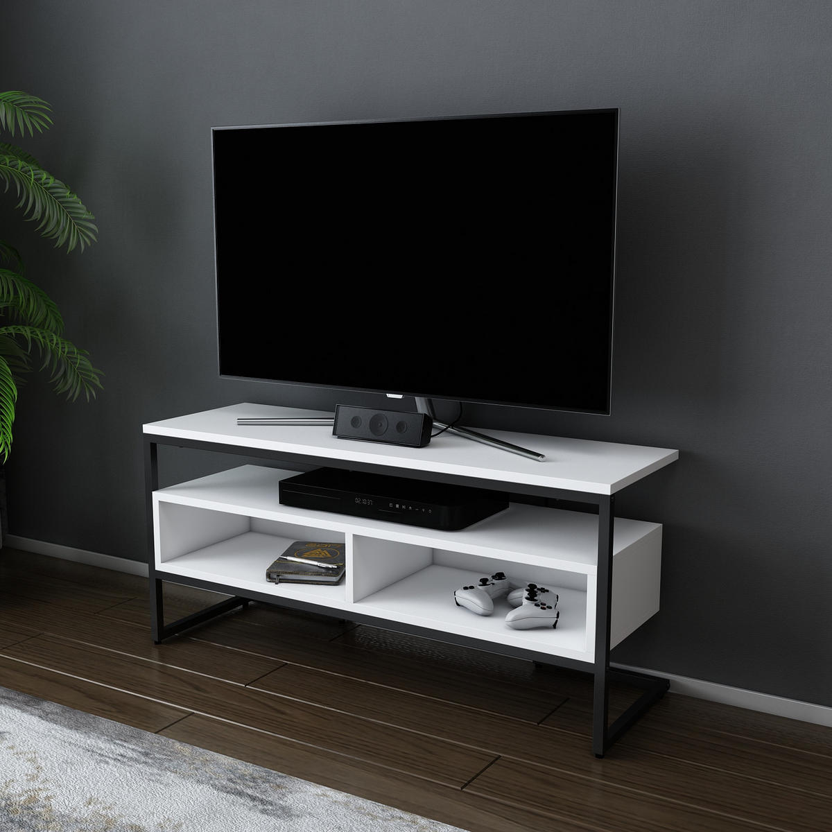 TV-ELEMENT Merrion Schwarz und Weiß - Schwarz/Weiß, Holzwerkstoff (111/51/35cm) - Decorotika