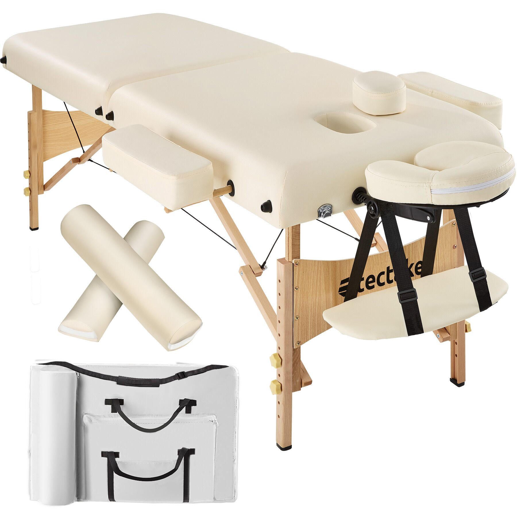 MASSAGELIEGE 2 Zonen, 220 x 83 x 87,5 cm,beige - Beige, Holz (59/65.5/187cm) - tectake