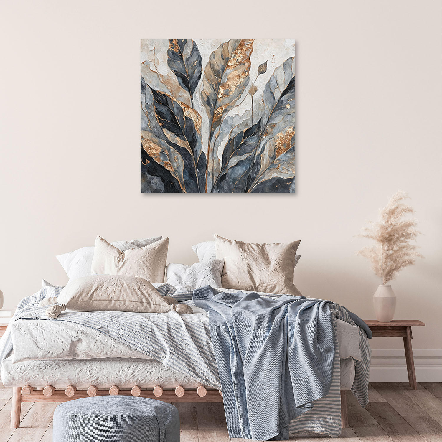 WANDBILD abstrakte graue goldblätter - Silberfarben, Textil (50/50cm) - Feeby