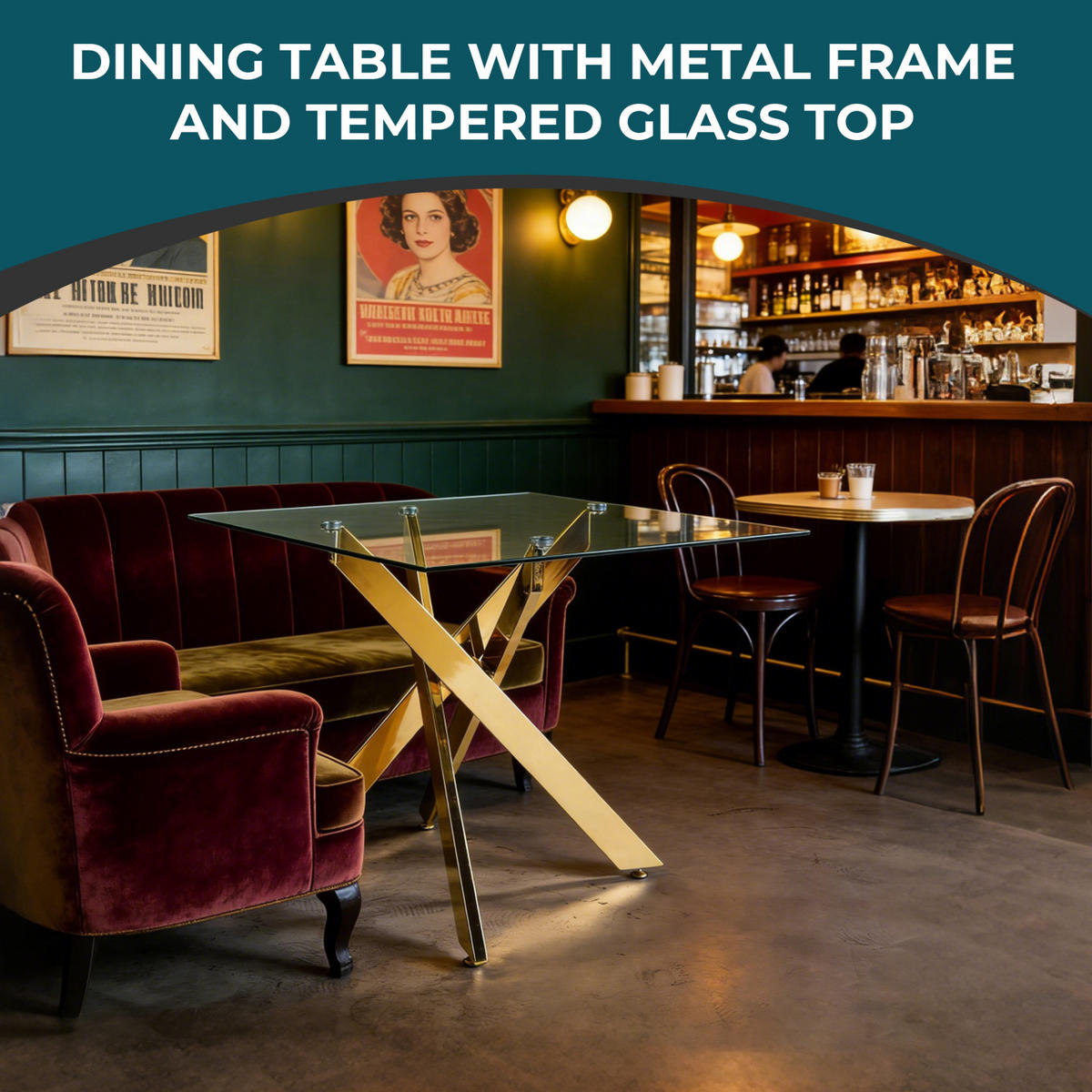 ESSTISCH 80/75/80 cm Golden aus Glas und Metall - Goldfarben, Metall (80/80/75cm) - OKMYHOME