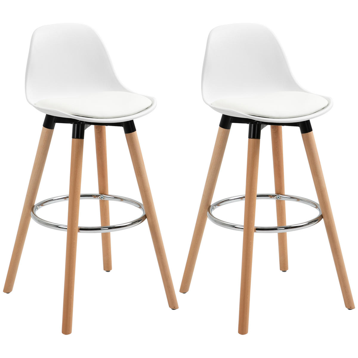 BARHOCKER 2er-Set DE-14704 mit Rückenlehne & Fußstütze Weiß - Weiß, Holzwerkstoff (43/91/43cm) - ComfortXL