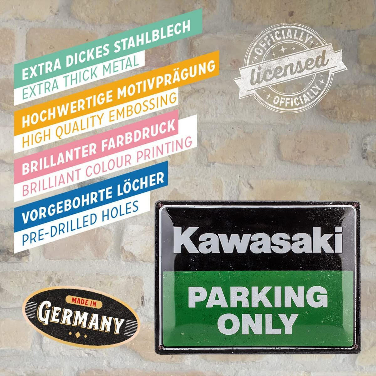 BLECHSCHILD 30/40 cm Kawasaki Parking Only Green - Multicolor, Metall (40/30/0.2cm) - Nostalgic-Art
