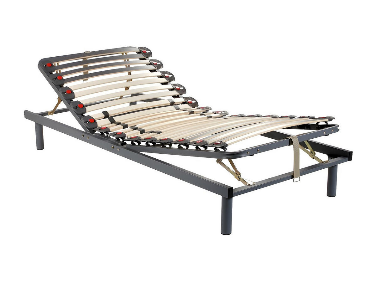 BETTGESTELL mit verstellbarem Lattenrost - 1 Person - metall - grau Ruoti - Grau, Metall (70/190cm) - Vente-Unique
