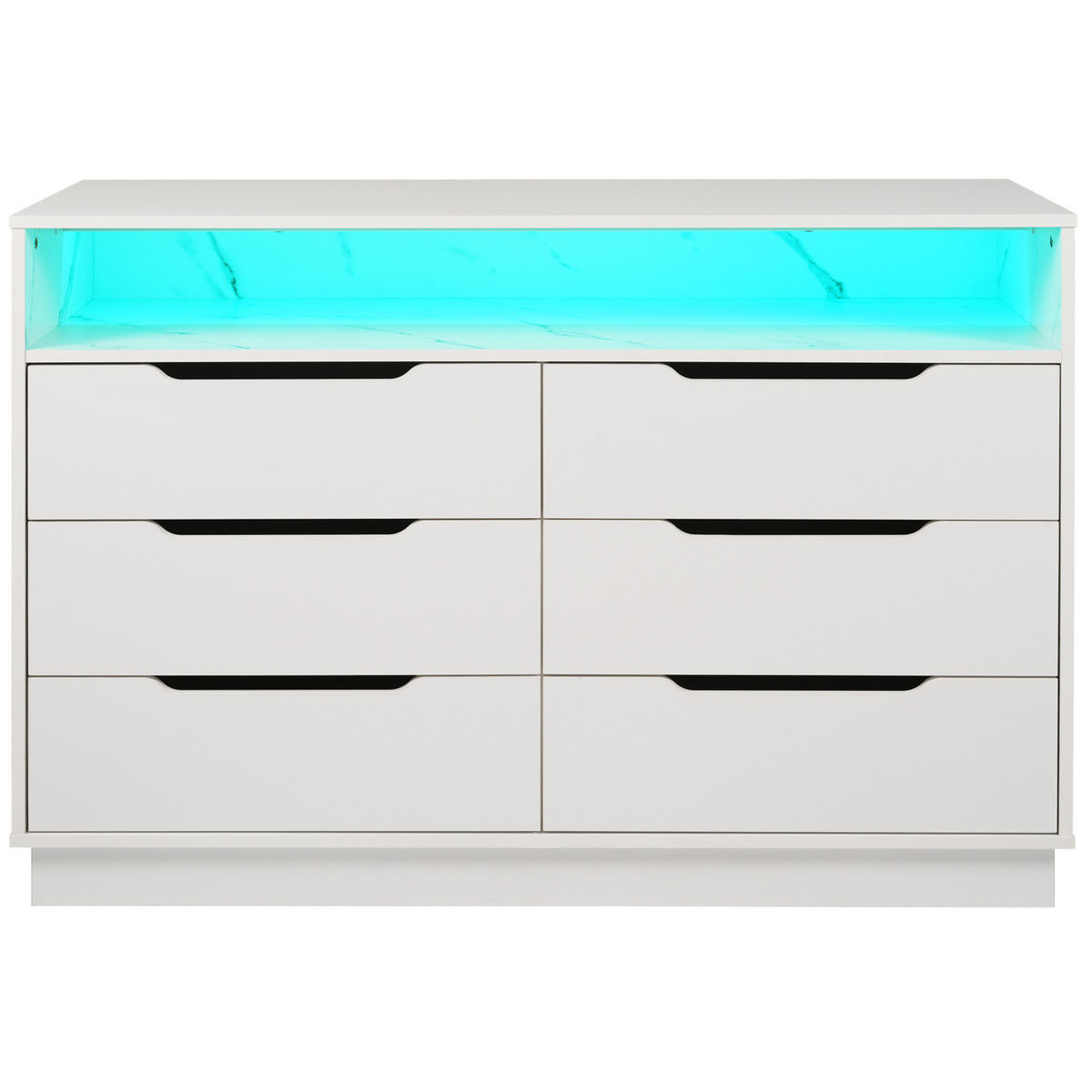 SIDEBOARD aus Spanplatte und Metall 120x40x85 cm Weiß mit LED-Beleuchtung und 6 Schubladen - Weiß, Holzwerkstoff (120/85/40cm) - IVMEU