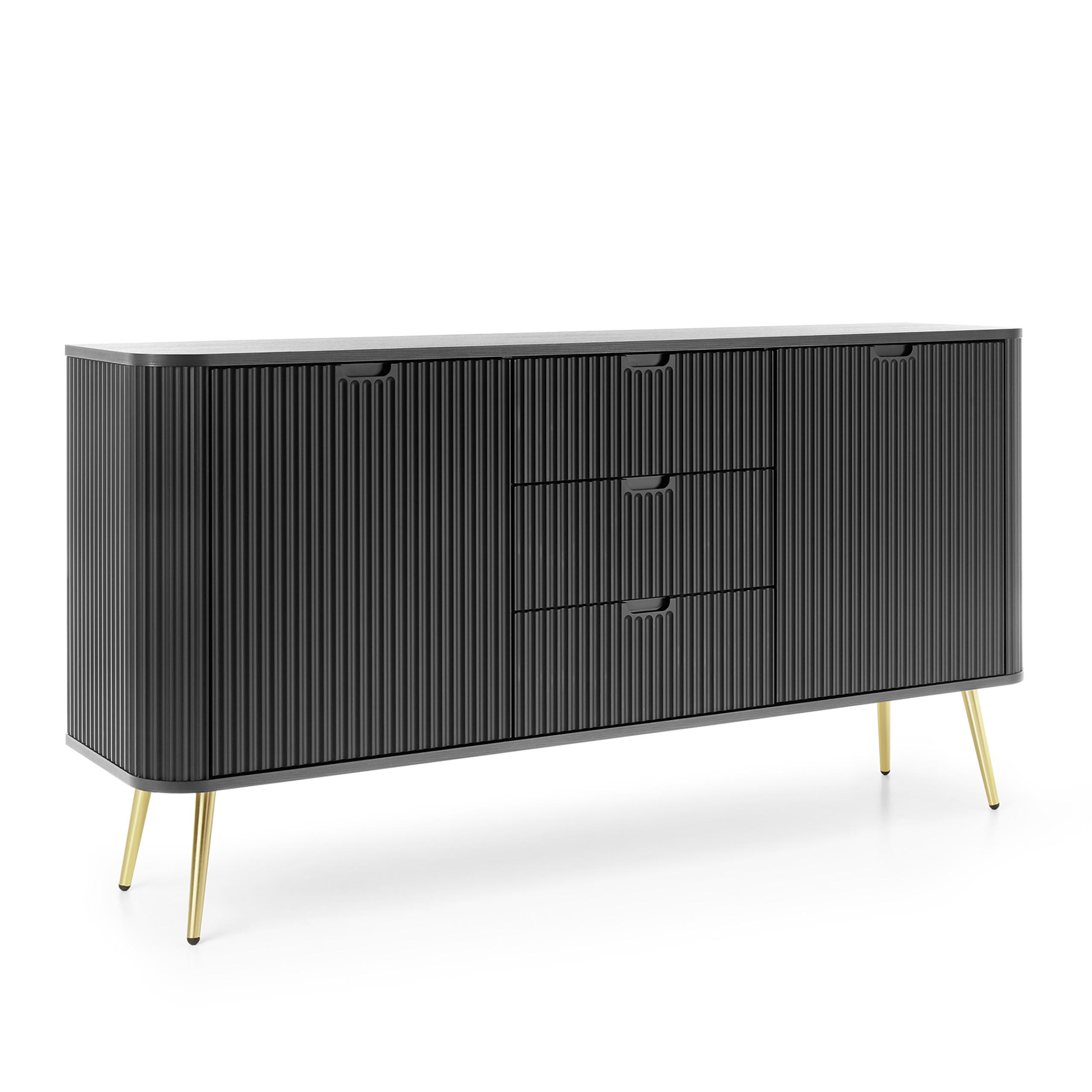 SIDEBOARD ZENZERO 168/87/39 cm mit 3 Schubladen 2 Türen Schwarz - Goldfarben/Schwarz, Holzwerkstoff (168/87/39cm) - MASSENO