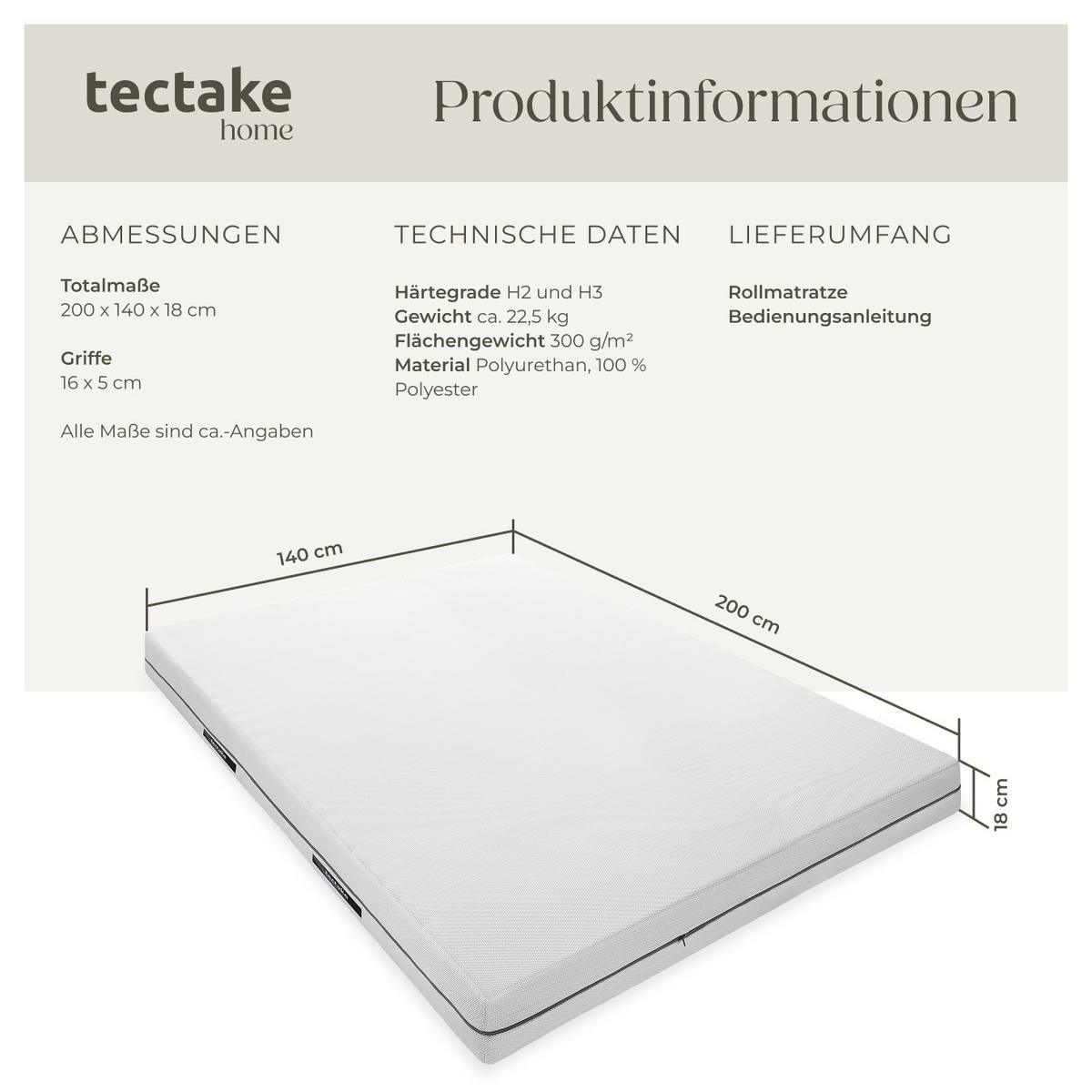 MATRATZE Sky,waschbarer Bezug aus atmungsaktivem 3D-Meshgewebe,weiß - Weiß, Textil - tectake