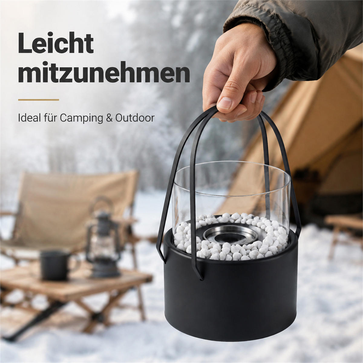 TISCHKAMIN Krythvar 16/16/17.2 cm - Schwarz, Glas/Metall (16/17.2/16cm) - ZMH