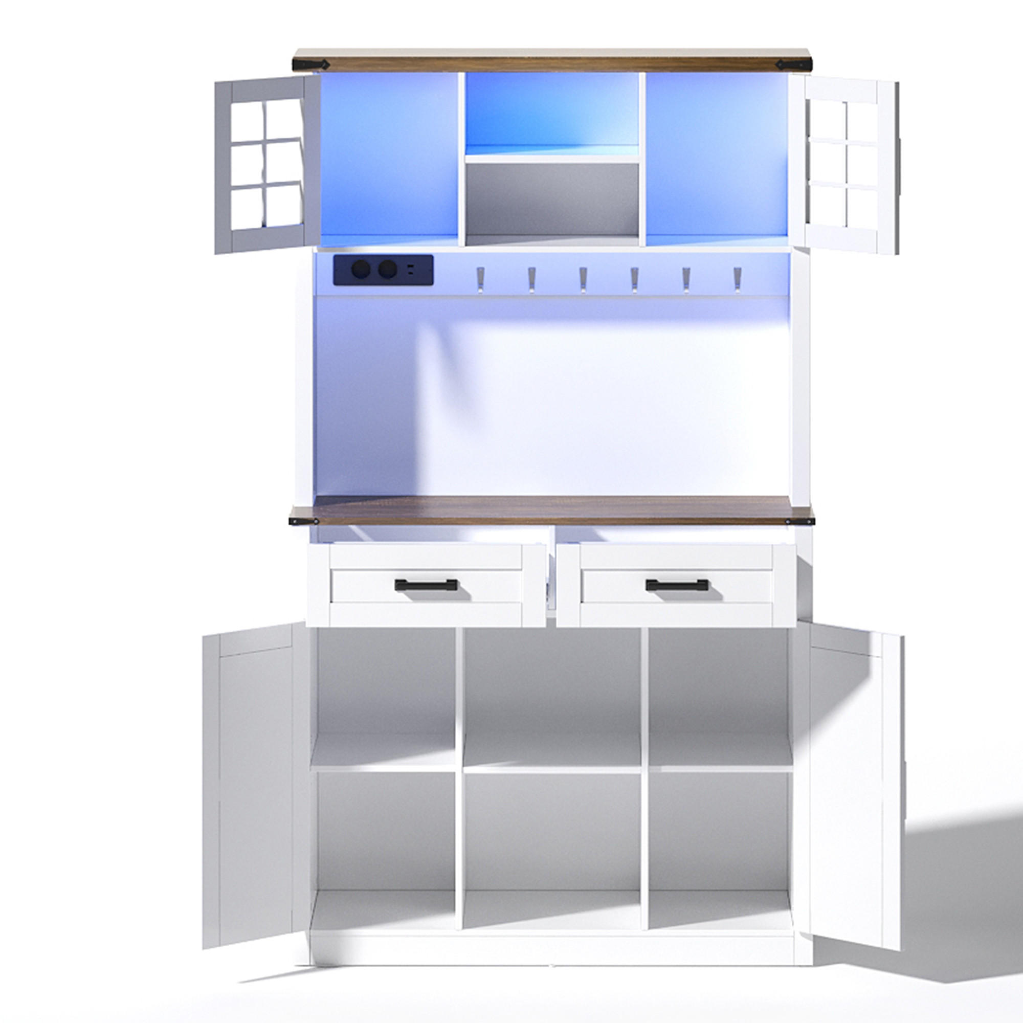 BUFFET 99/40/172 cm Weiß mit LED-Beleuchtung und 2 Schubladen - Weiß, Holz (100/172/40cm) - Oxeza