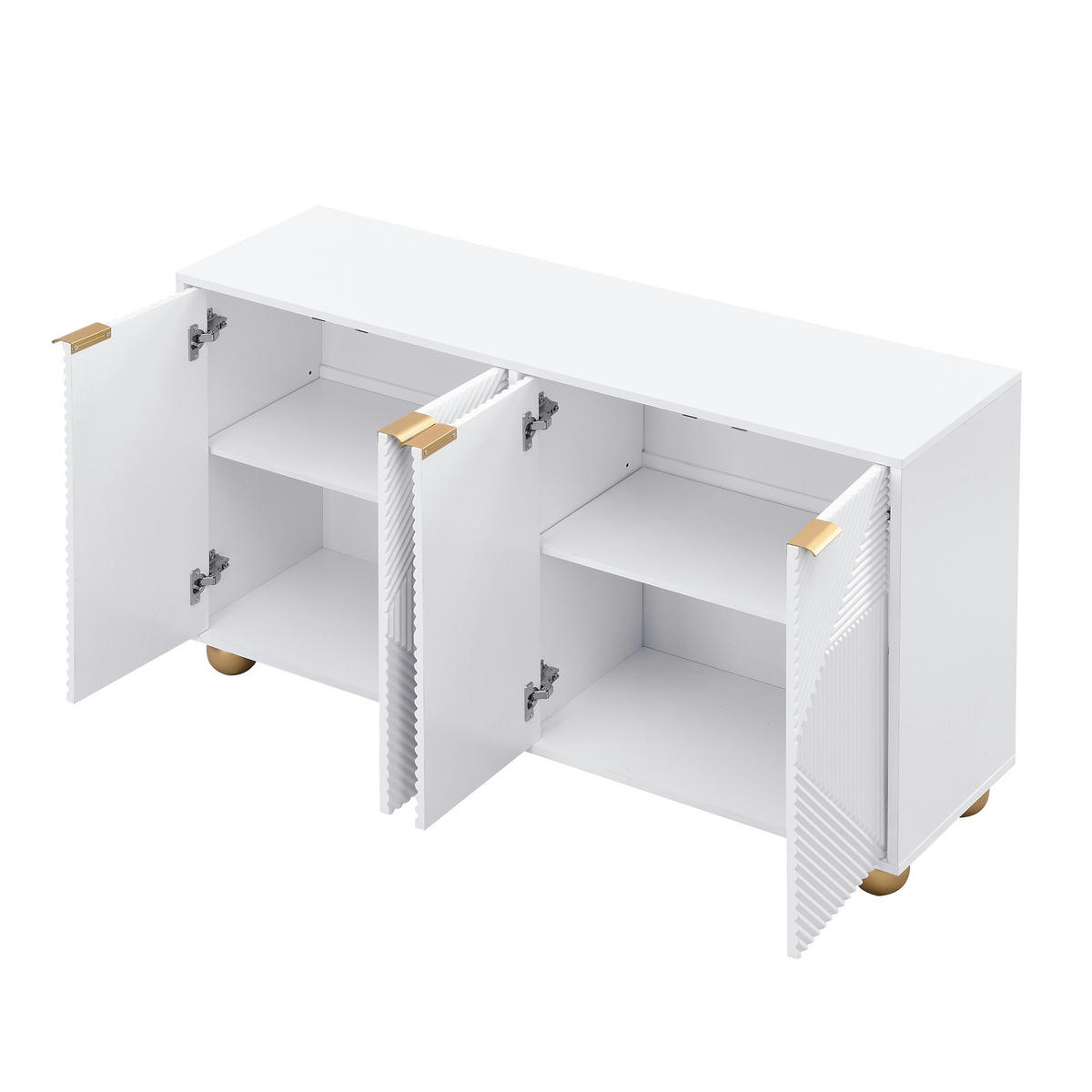 SIDEBOARD 120/35/71,5 cm in Weiß mit 4 Türen und gravierten Fronten - Weiß, Holzwerkstoff (120/71.5/35cm) - BEAOK