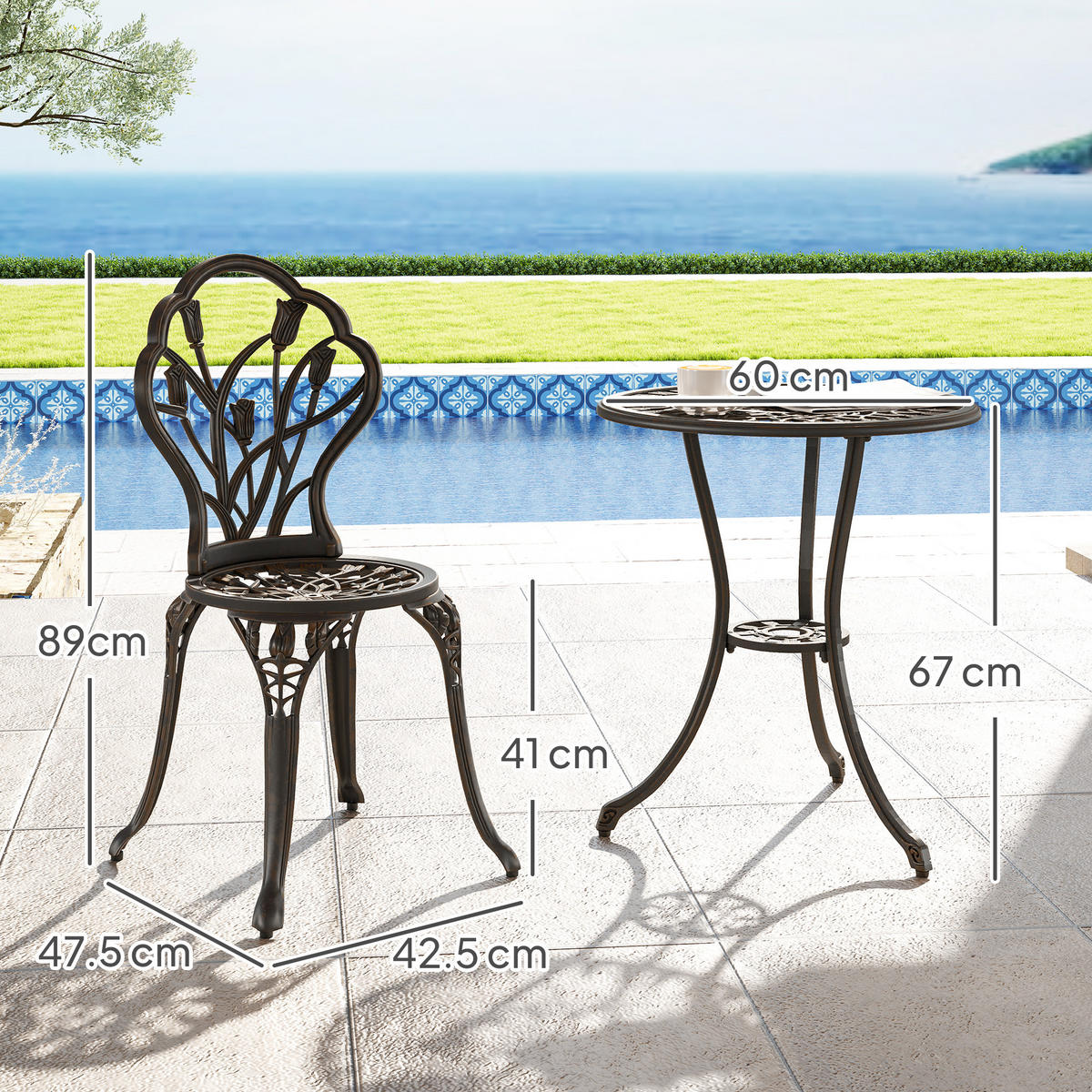 GARTEN-BEISTELLTISCHSET Bronze 3 Stück - Bronzefarben, Naturmaterialien (60/60/67cm) - GiPP