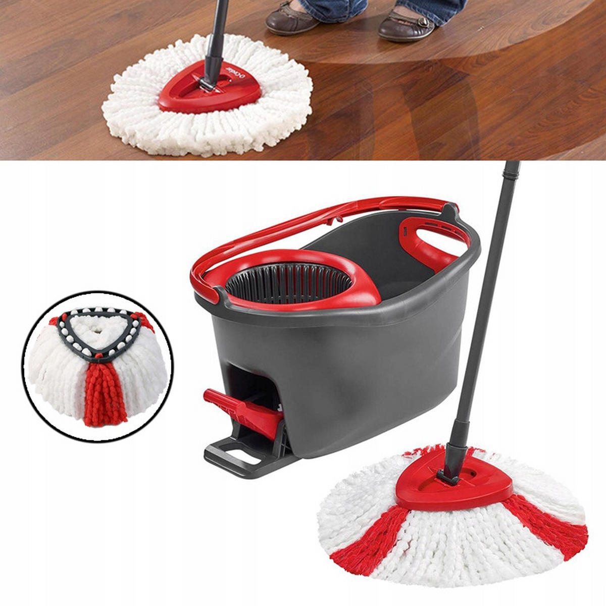 MOPPAUFSATZ Ersatz 3er-Set, 38 cm, Mikrofaser, passend für Drehmopp, waschbar, trocknergeeignet - Multicolor, Kunststoff/Metall (10/10/10cm)