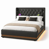 POLSTERBETT 140/200 cm in Schwarz mit Bettkasten, LED, USB und Type-C Kunstleder Flügelkopfteil-Design - Schwarz, Holzwerkstoff/Textil (140/200cm) - STILVORA