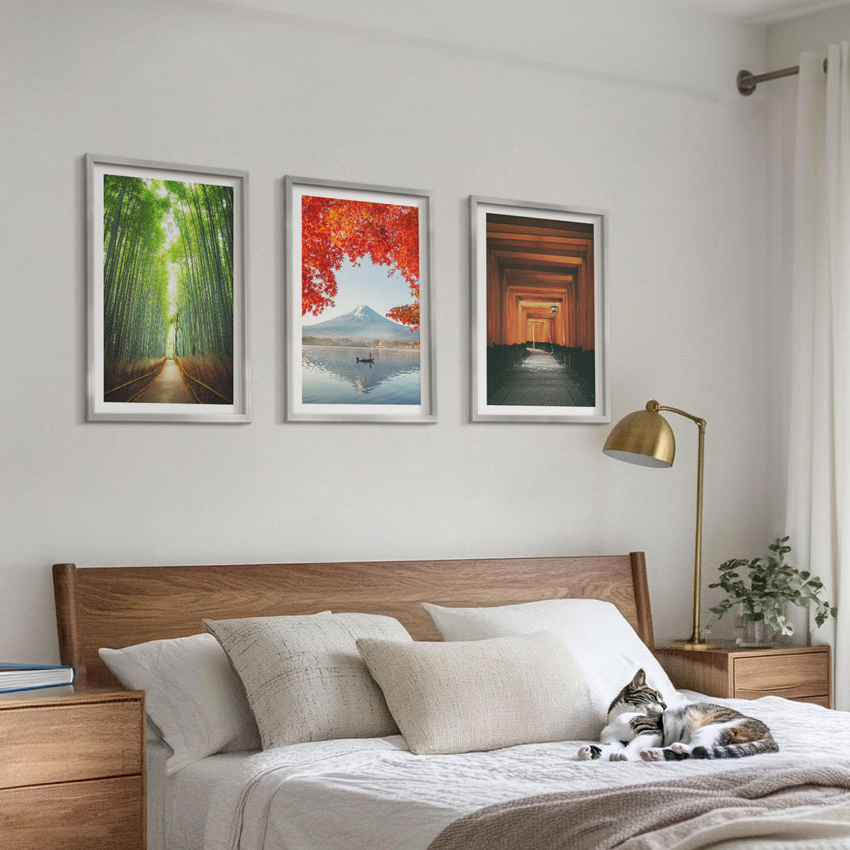 WANDBILDER 3er Set - 40x60 cm Silberner Rahmen - Fuji-Bambuswaldlandschaft - Silberfarben, Kunststoff (40/60cm) - ArtPrintCave