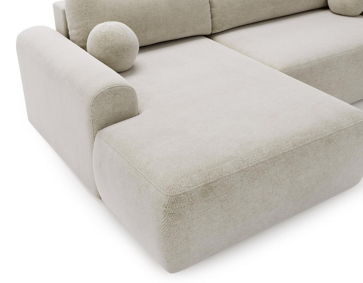 ECKSOFA Aurora Creme, mit Schlaffunktion in Vena Stoff, linke seite - Creme, Holzwerkstoff/Textil (257/177cm) - Bettso