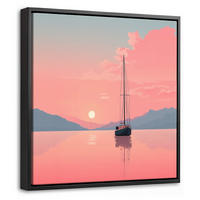 LEINWAND Bilder mit Rahmen - Segelboot - Rosa Meer - Sonnenuntergang - Berge - 20x20 - Rosa, Textil (20/20cm) - OnlyWow