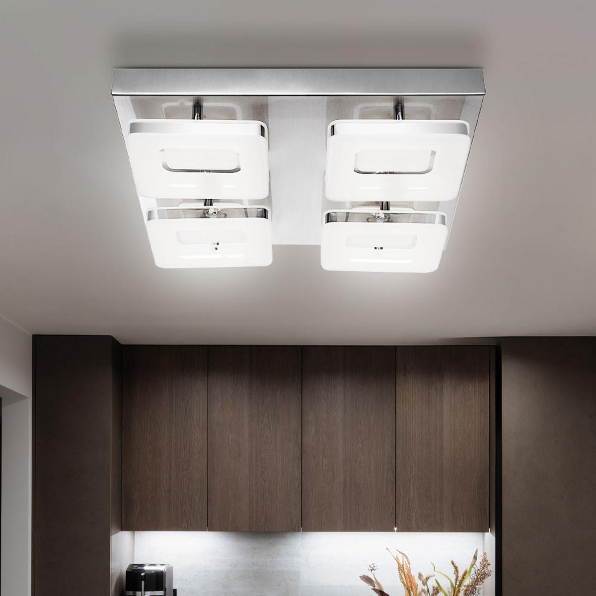 LED DECKENLEUCHTE Stahl Silber Chrom - Silberfarben, Metall (39/39/7.5cm) - Globo Lighting