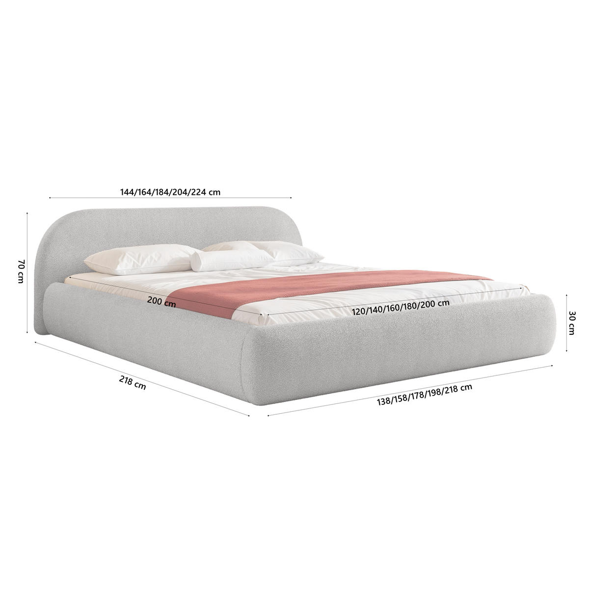 POLSTERBETT Dmar 200x200 cm, Hellgrau - Hellgrau, Textil (200/200cm) - Fedve