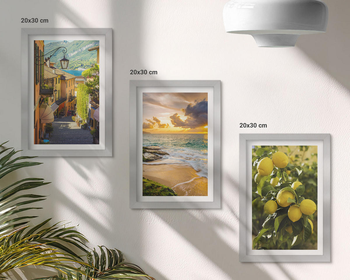 WANDBILDER 3er Set - 20x30 cm Silberner Rahmen - Straßen, Meer, Strand, Zitrusbäume - Silberfarben, Kunststoff (20/30cm) - ArtPrintCave