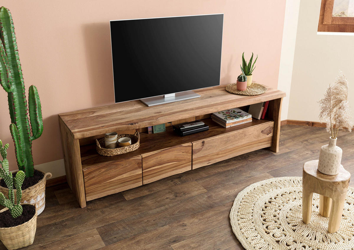 TV-BOARD Sheesham 190x50x60 natur lackiert / sandgestrahlt PURE SHEESHAM #220 - Naturfarben, Holz (190/60/50cm) - Massivmoebel24