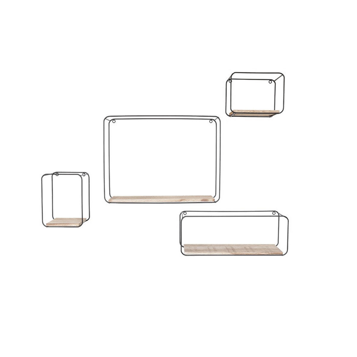 WANDREGAL 4 rechteckige aus schwarzem Metall mit Holzregal - Schwarz, Metall (32.5/43/12cm) - IVOL