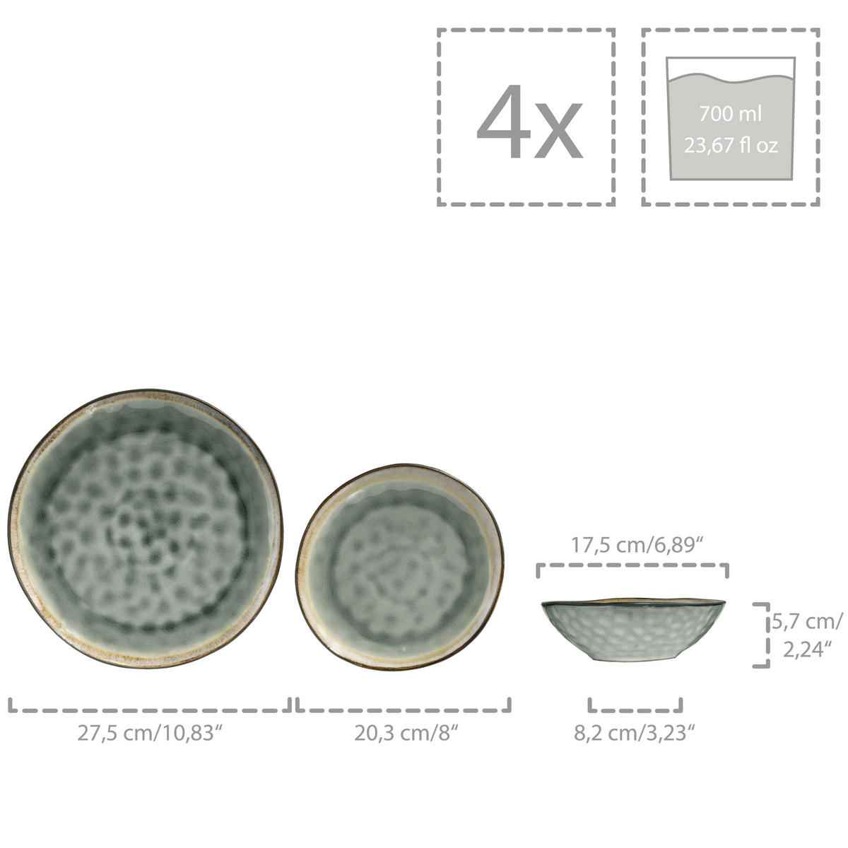 TAFELSERVICE CAPRI GRAU - 12 teilig aus Steingut - Grau, Keramik (35.4/33/36.29cm) - Sänger