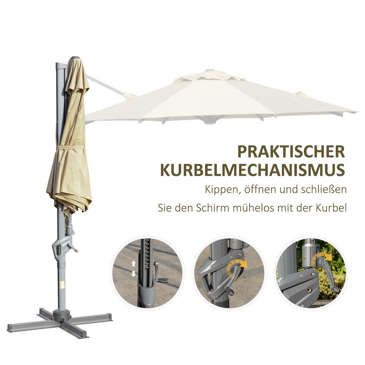 SONNENSCHIRM, Aluminium, Stahl, Khaki - Braun, Metall (298/298cm) - Outsunny
