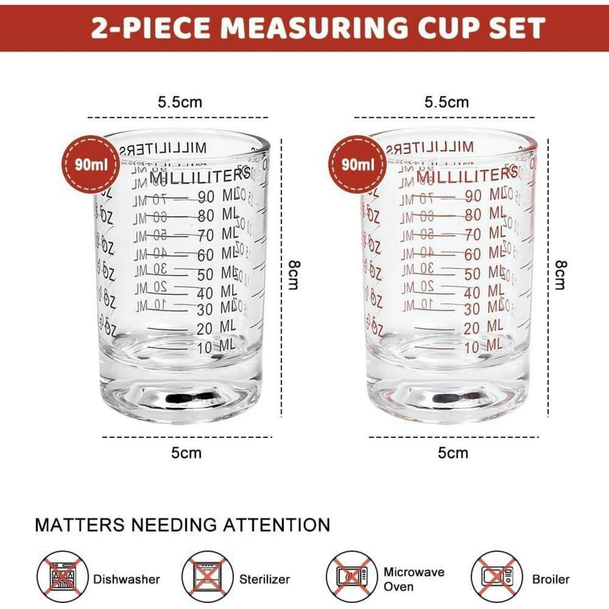 MESSBECHER 2-teiliges Set Glas 90 ml - Transparent, Glas (0.09L)