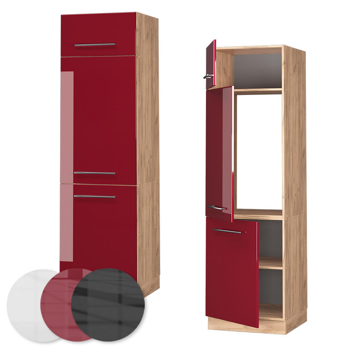 KÜCHENSCHRANK Fame-Line Bordeaux Hochglanz 60 cm - Honigeiche/Bordeaux, Holzwerkstoff (60/206.8/58.1cm) - Vicco