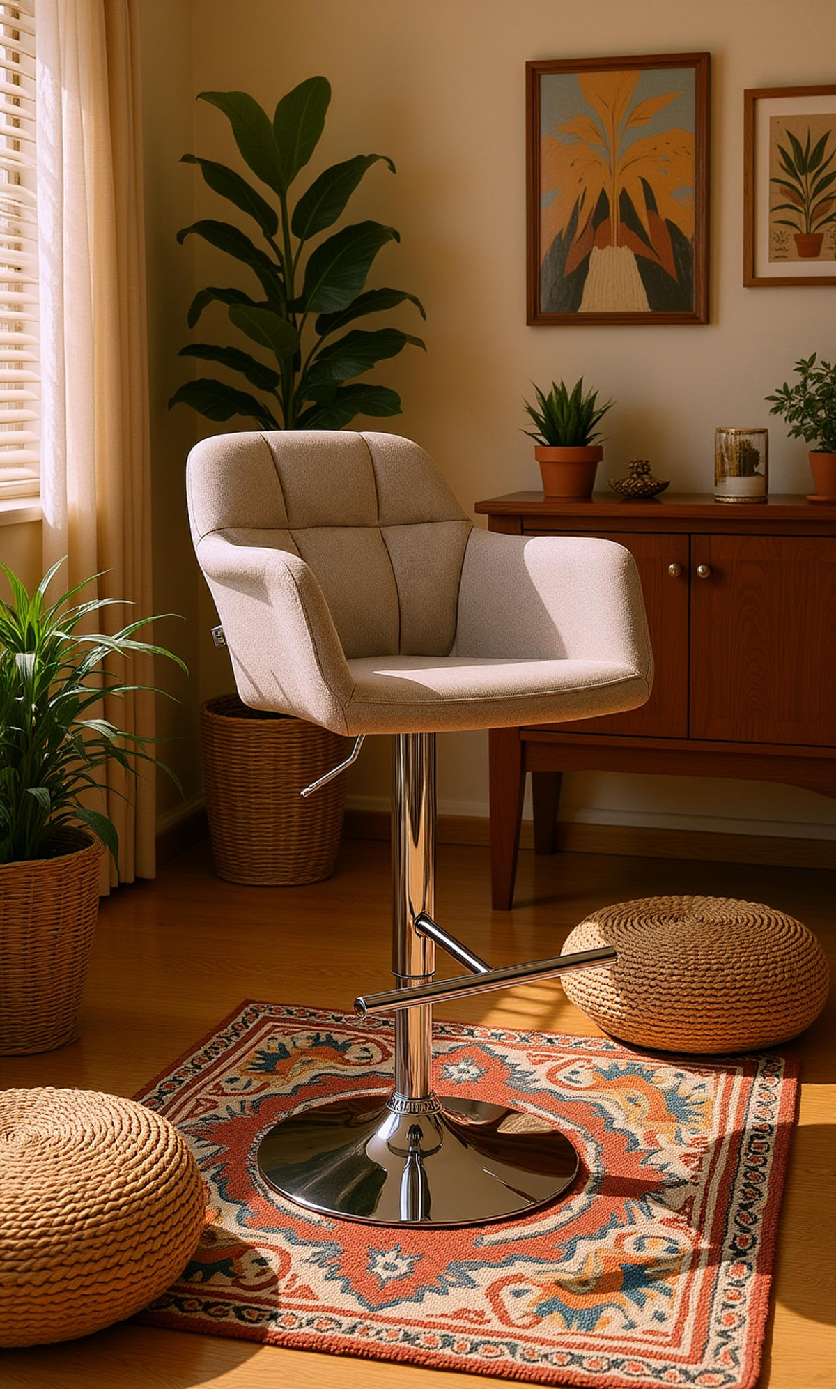 BARHOCKER Nardo Stoff chrom taupe - Taupe/Chromfarben, Textil/Metall (57/118/59cm) - TPFLiving