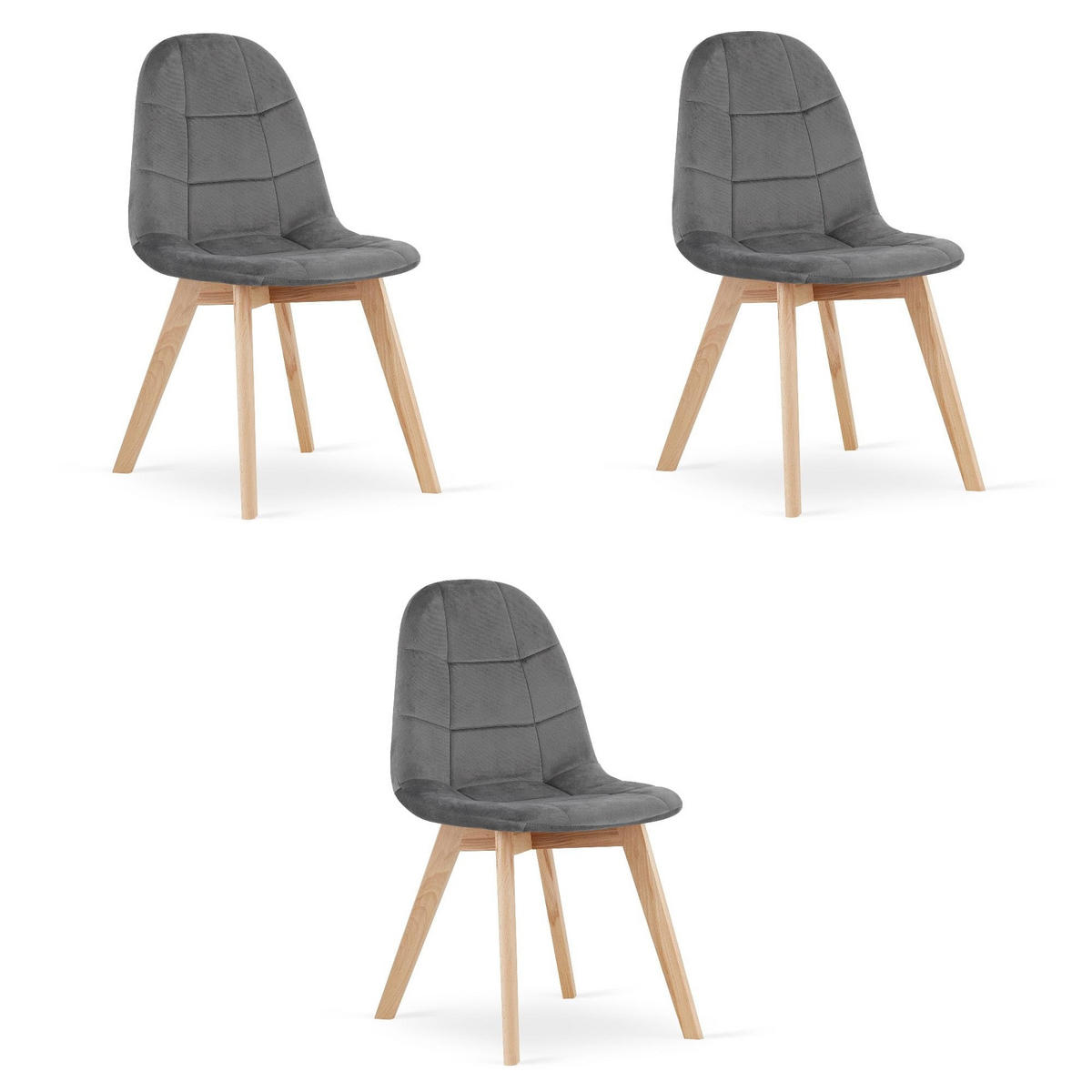 ESSZIMMERSTÜHLE 3er Set Dunkelgrauer Stoff, gepolsterte Rückenlehne, Holzbeine, Modernes Design - Grau, Textil (46/84/56cm) - Best For Home