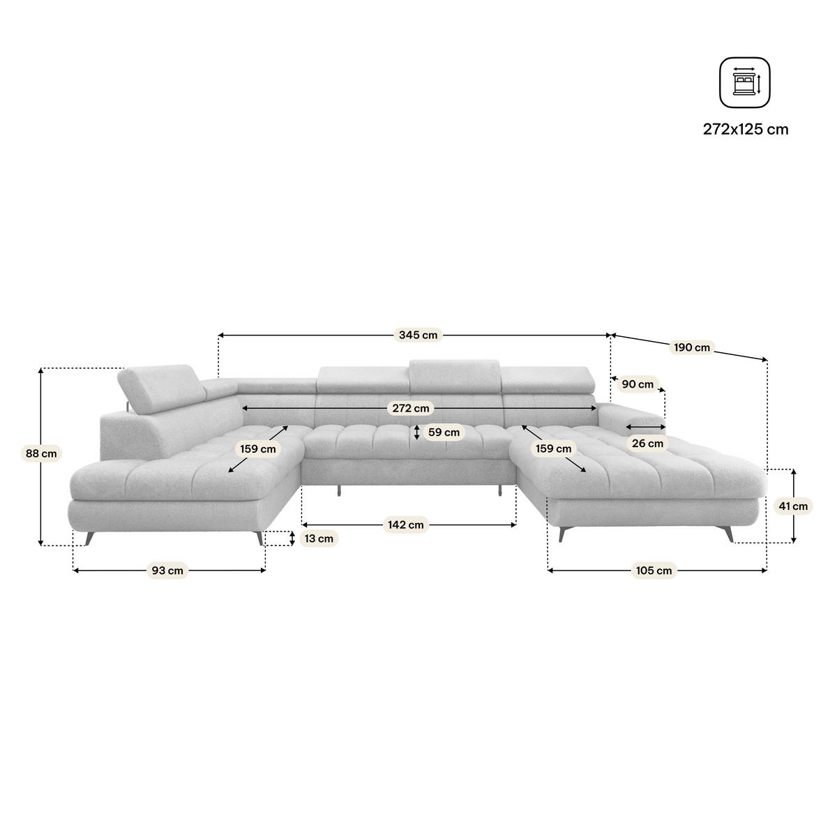 WOHNLANDSCHAFT CORENO Braun Boucle-Stoff mit Schlaffunktion - Braun, Holz (345/88/190cm) - MASSENO