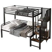 ETAGENBETT 90/120x200 cm aus Metall und MDF mit Eckleiter, Stauraum und Sicherheitsgeländern, Schwarz/Vintage-Holzfarbe - Schwarz, Holzwerkstoff (90/200cm) - Redom