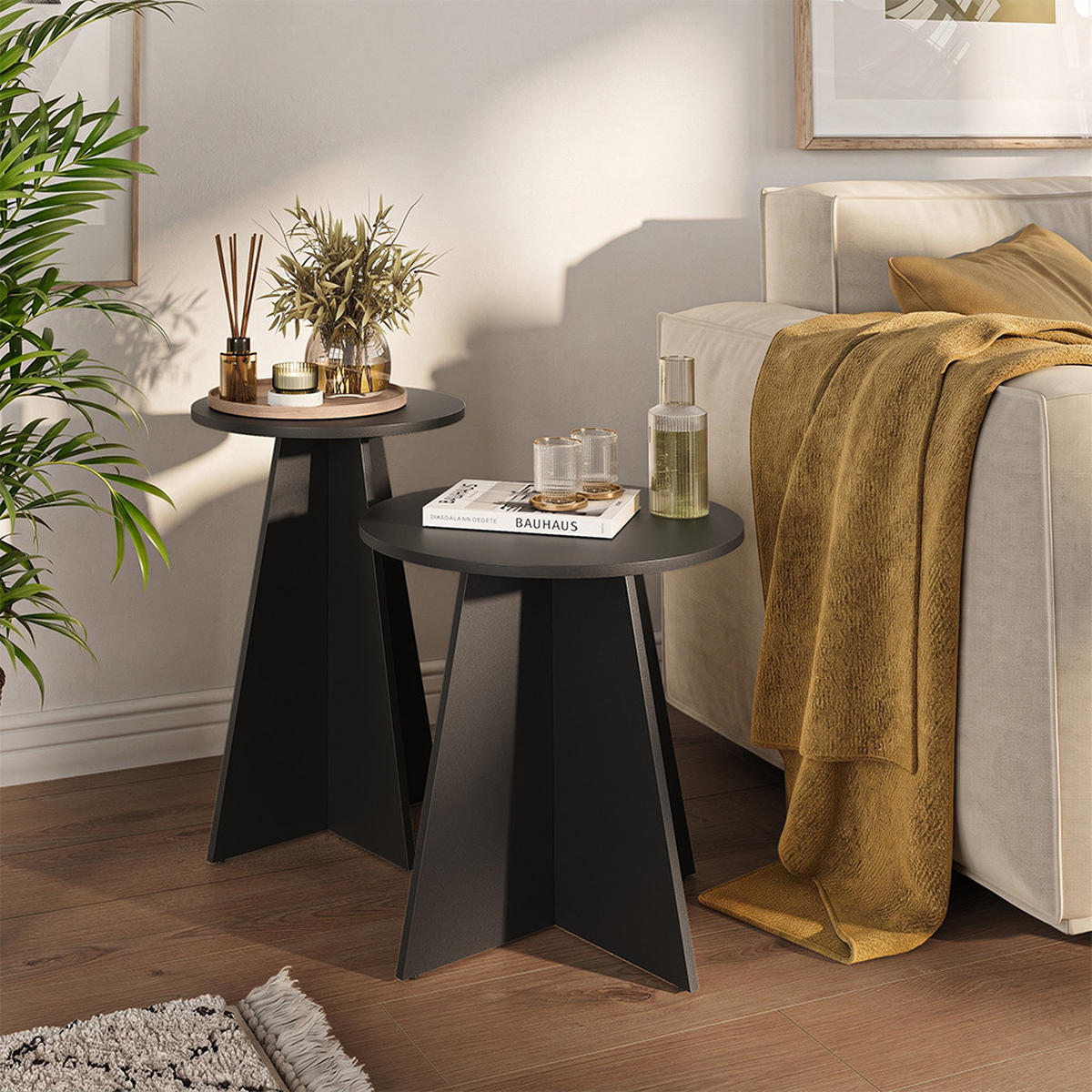 BEISTELLTISCH Forma, Schwarz, 40 x 50 cm 2er Set - Schwarz, Holzwerkstoff (40/40/60cm) - Vicco