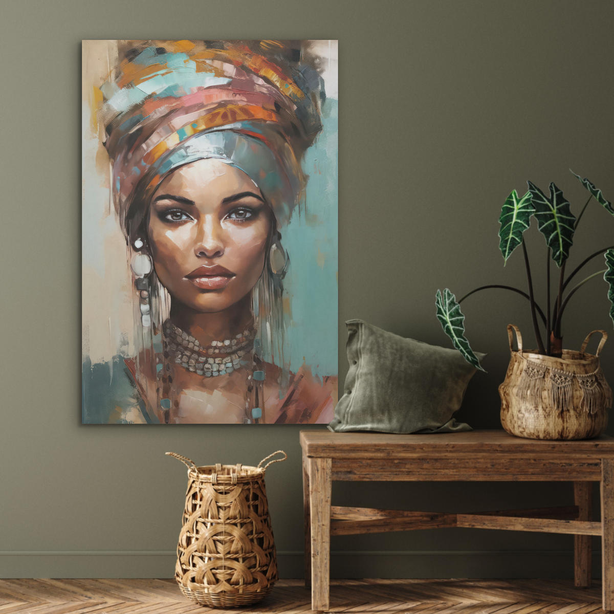 AKUSTIKBILD Frau - Kunst - Schmuck - Porträt Wanddeko 60x90 cm - Blaugrau, Kunststoff (60/90/0.9cm) - MuchoWow