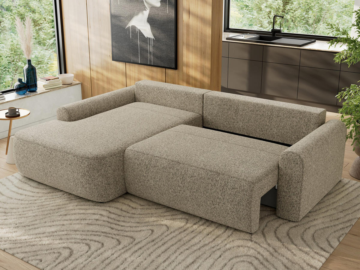 ECKSCHLAFSOFA CUBO L Dunkelbeige Struktur - links - Beige/Schwarz, Kunststoff/Textil (273/187cm) - MKS