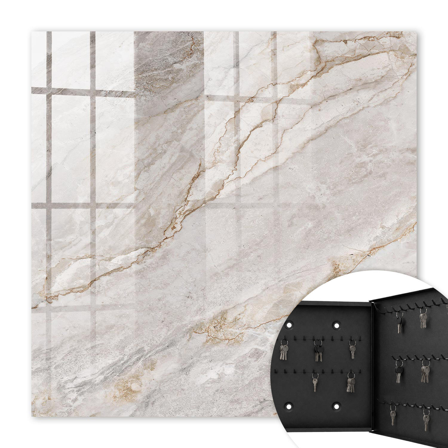 SCHLÜSSELBOX Schwarz 30x30 cm- Türöffnung nach rechts - Grauer Marmor - Grau, Metall (30/30/5cm) - TULUP